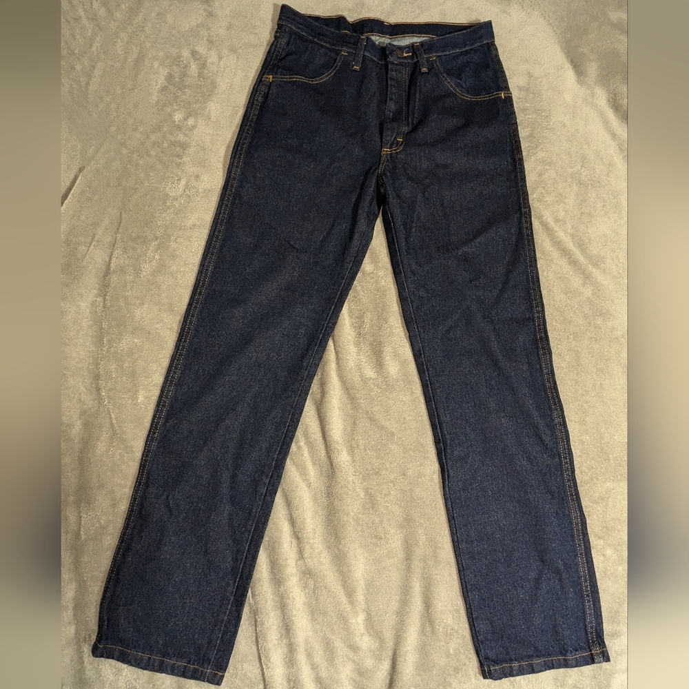 Men's Wrangler Rustler Blue Denim Work Jeans 31x32 Regular Fit Straight Leg